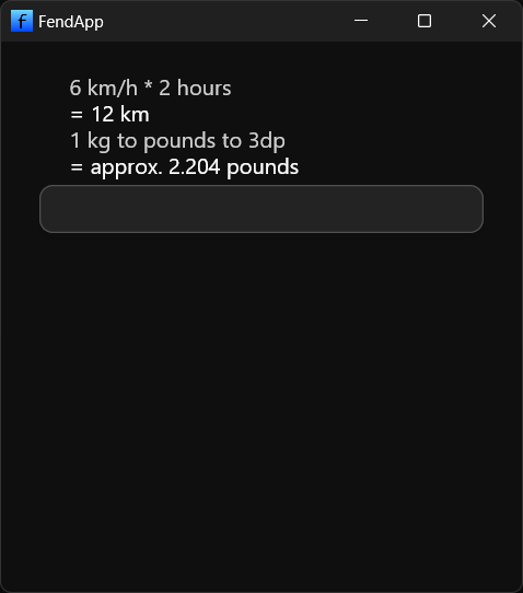 Basic example of FendApp, calculations from the Fend example above